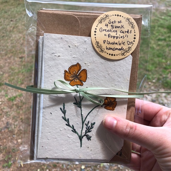 Handmade Other - 4 Plantable California Poppy greeting cards, plantable stationary set